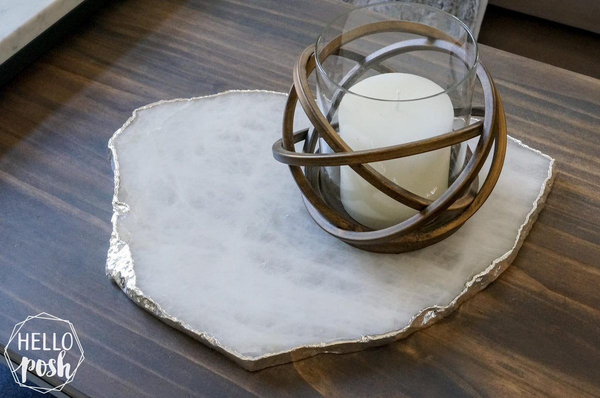 White Quartz Platter with Plated Rim