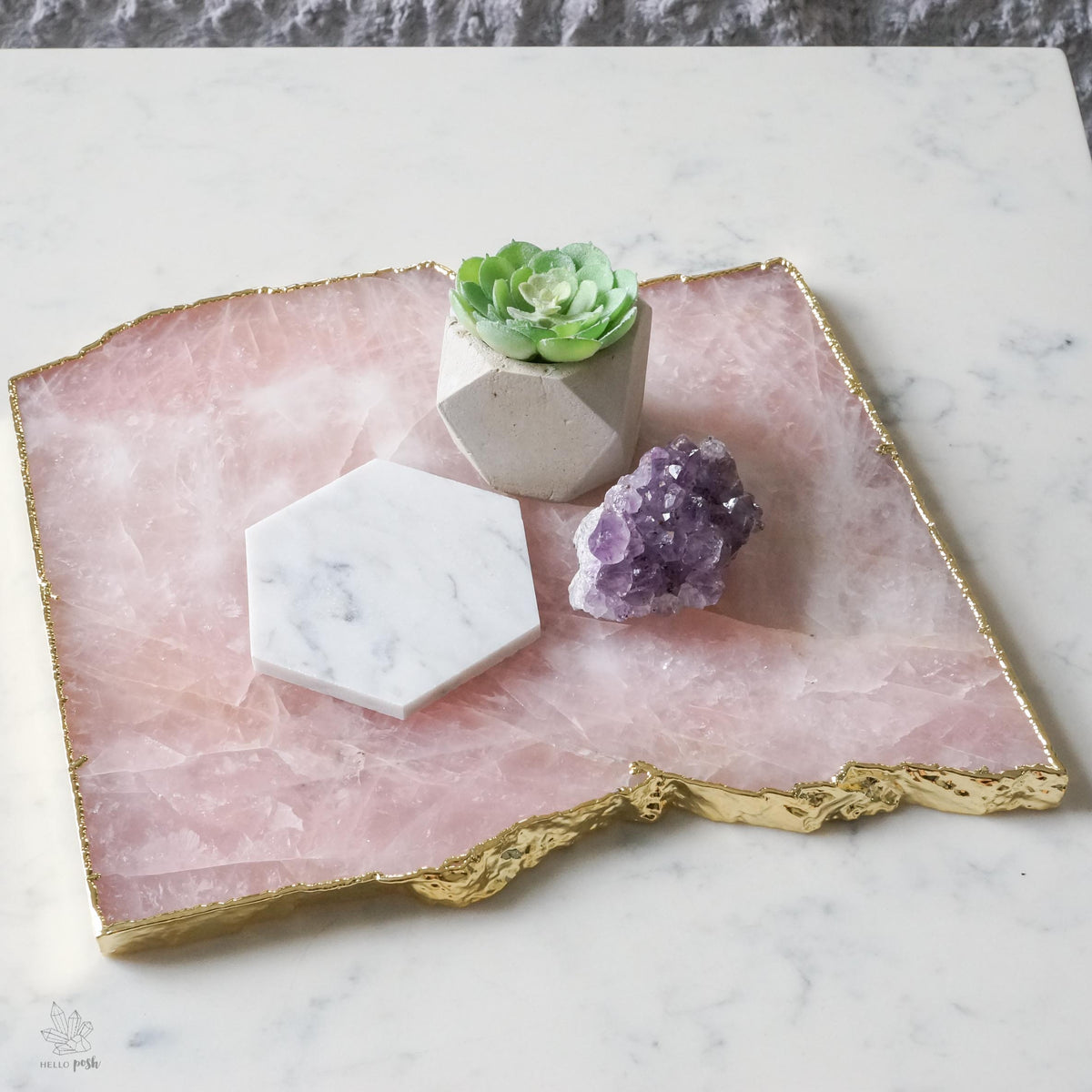 Rose Quartz Platter with Plated Rim