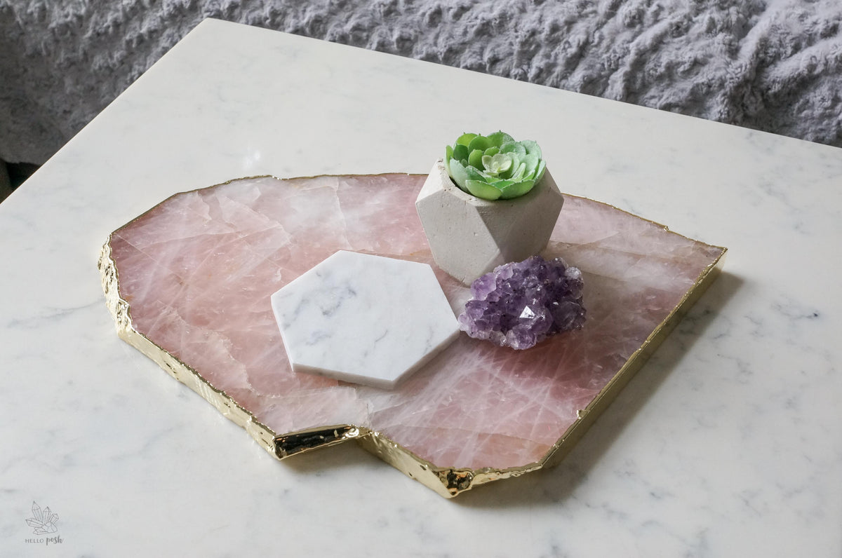 Rose Quartz Platter with Plated Rim