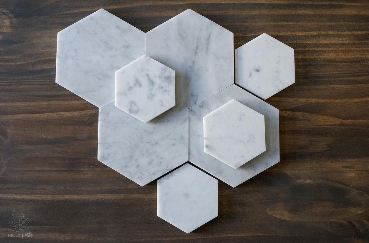 6" Marble Hexagon Coaster Set