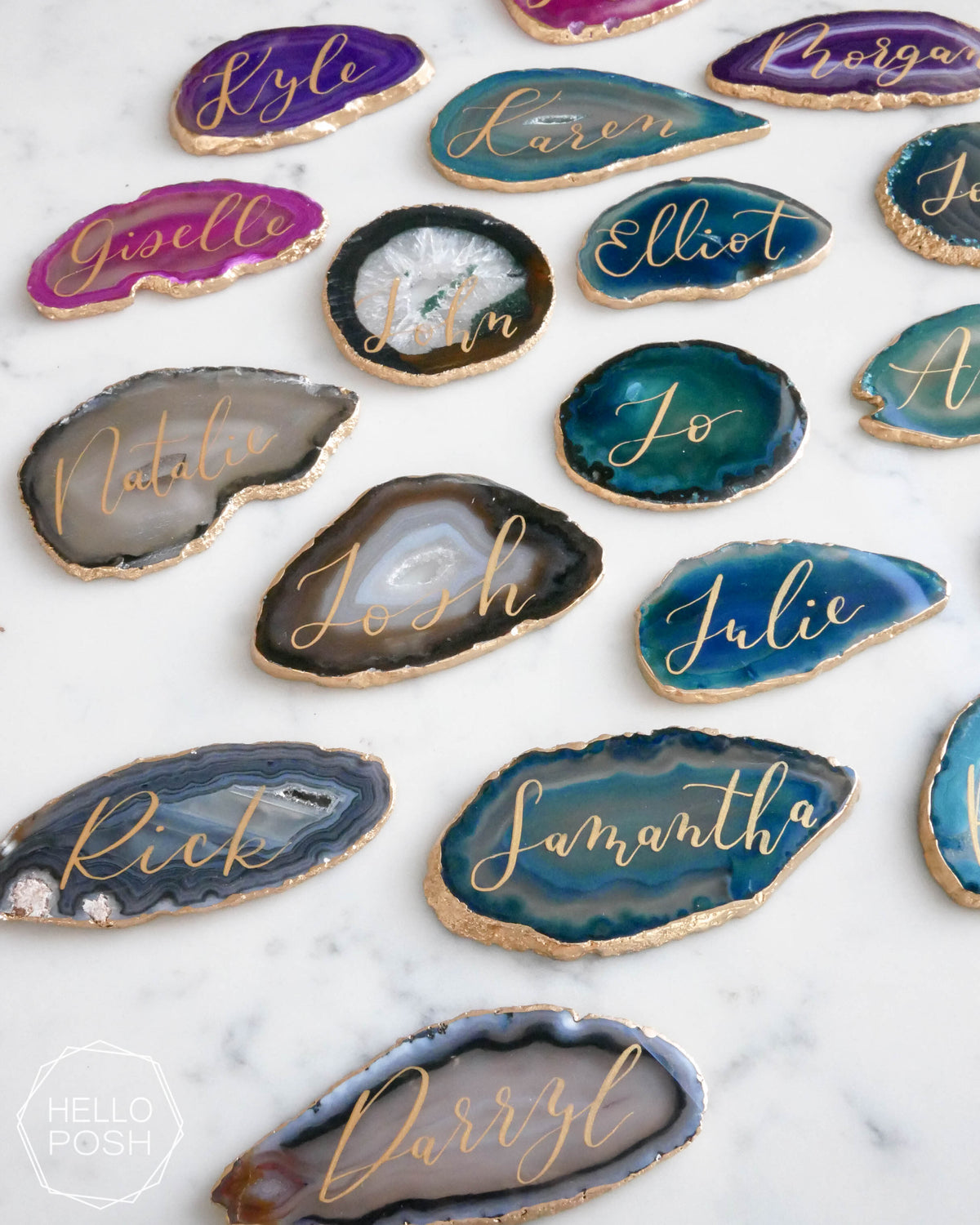 Gold gilded agate place cards