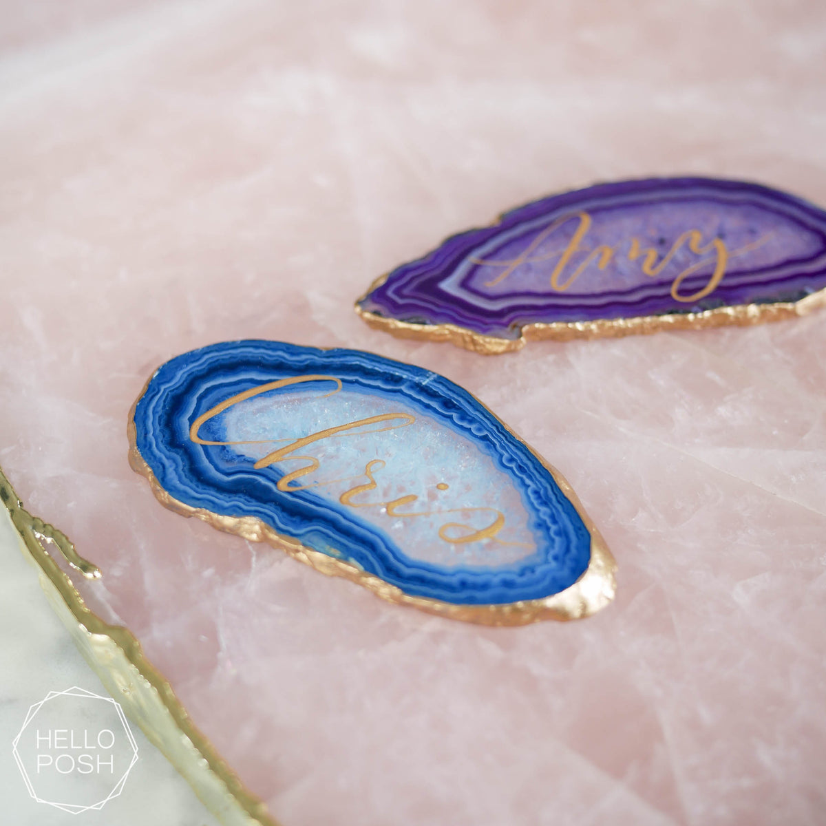 Gold gilded agate place cards