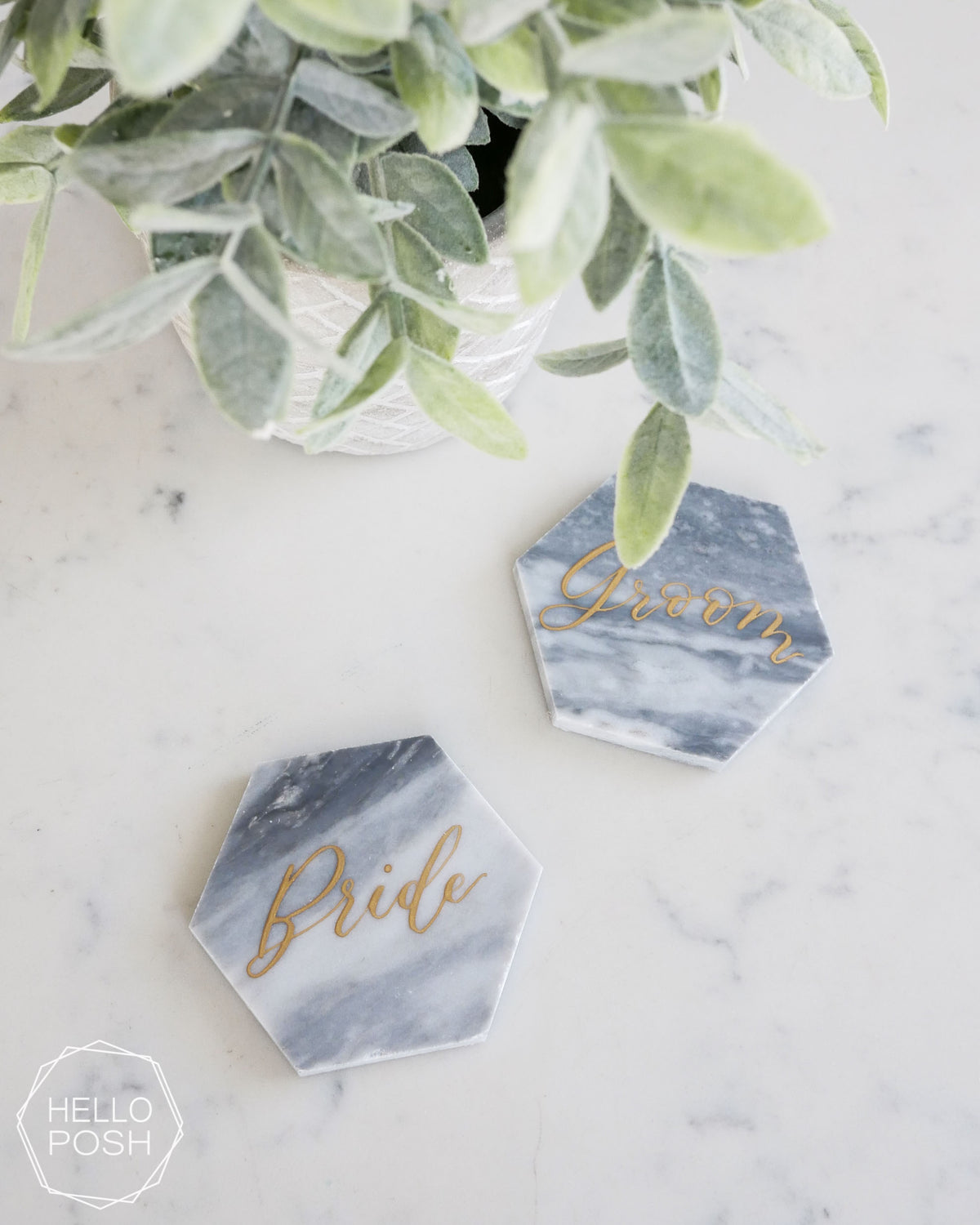 Gray Marble Hexagon Escort Cards