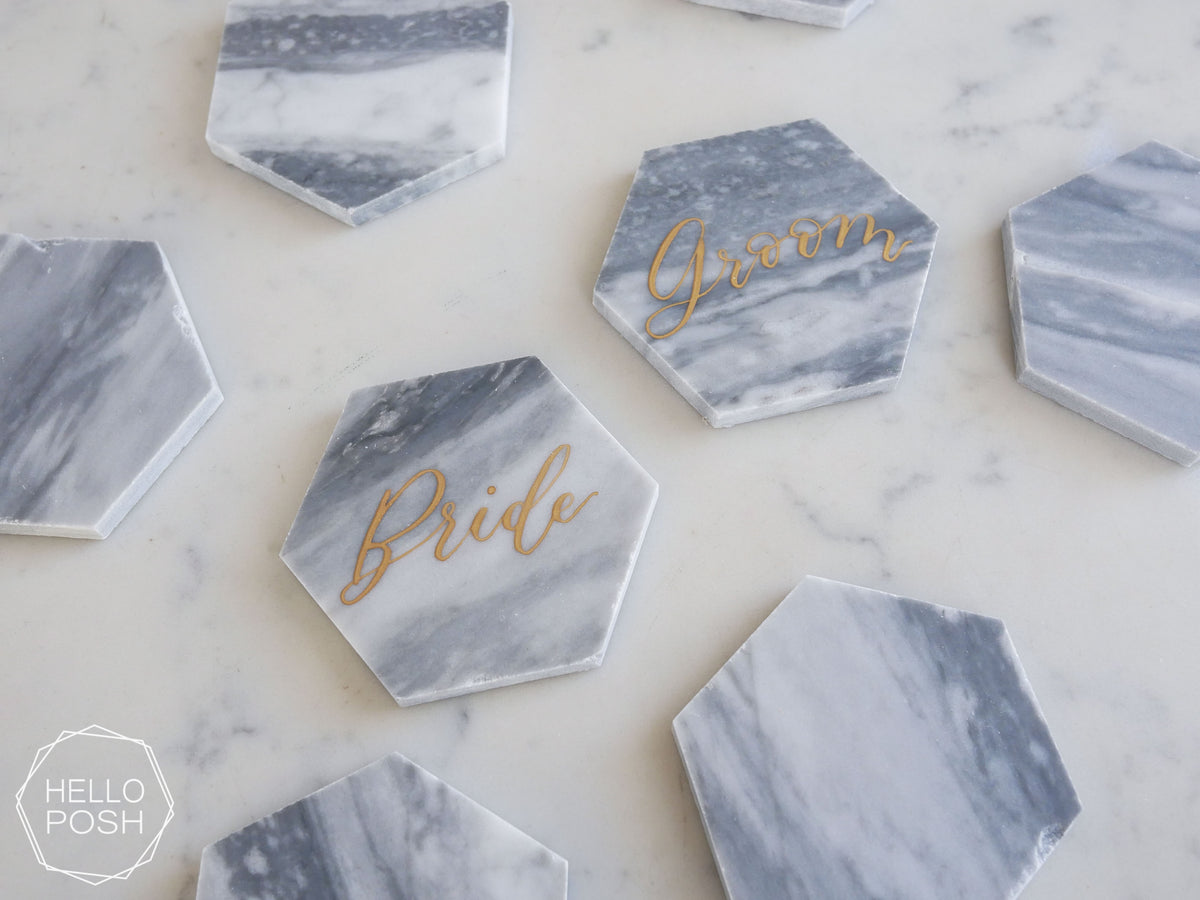 Gray Marble Hexagon Escort Cards