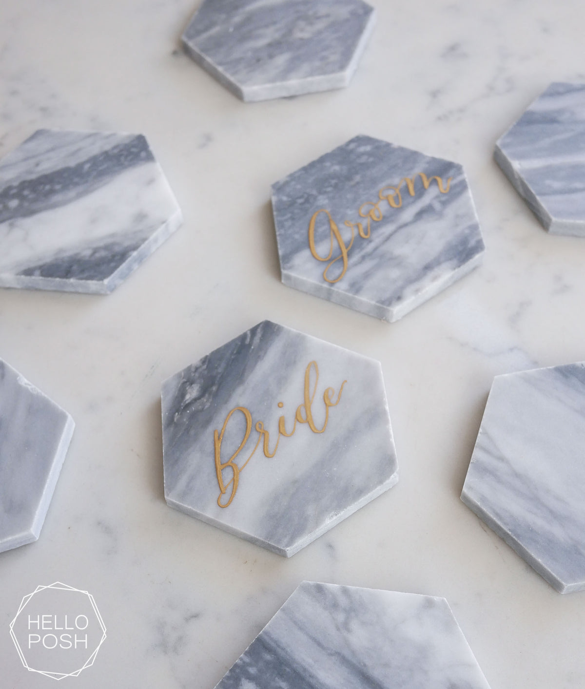 Gray Marble Hexagon Escort Cards