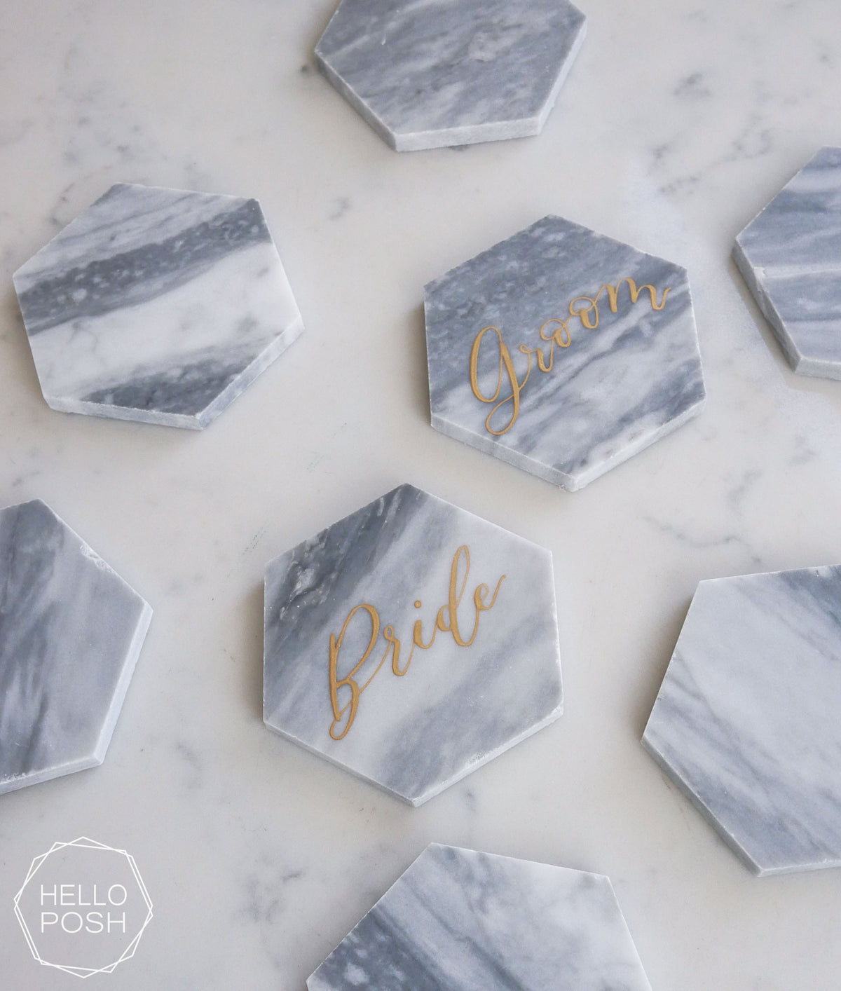 Gray Marble Hexagon Escort Cards