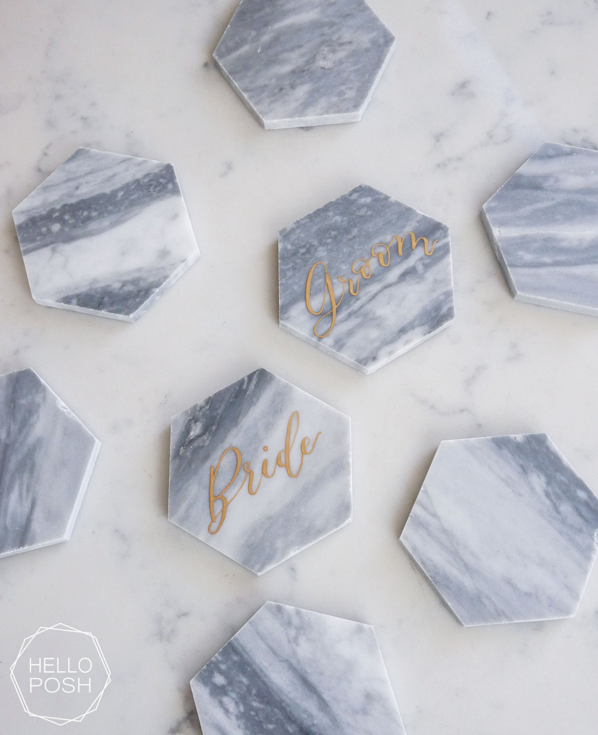 Gray Marble Hexagon Escort Cards